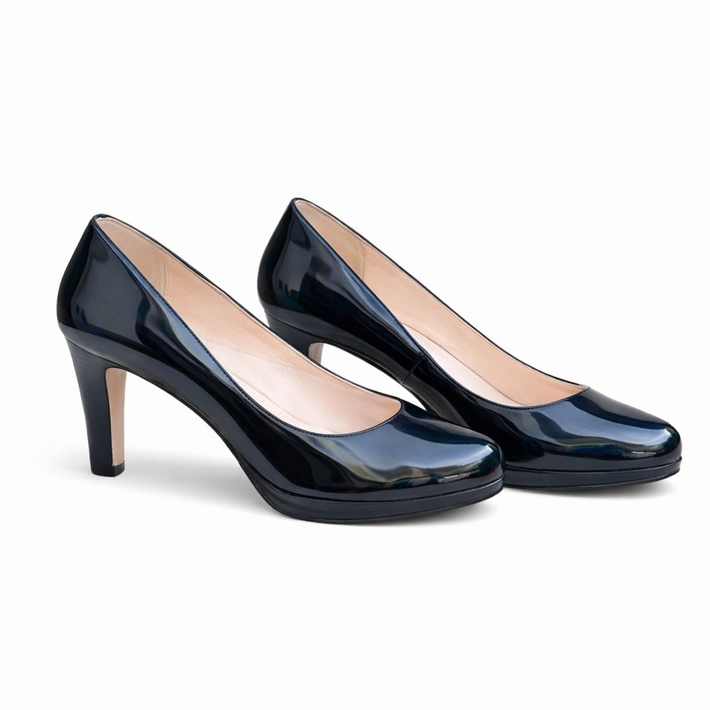 Cole Haan Navy Patent Mid Heel Pumps